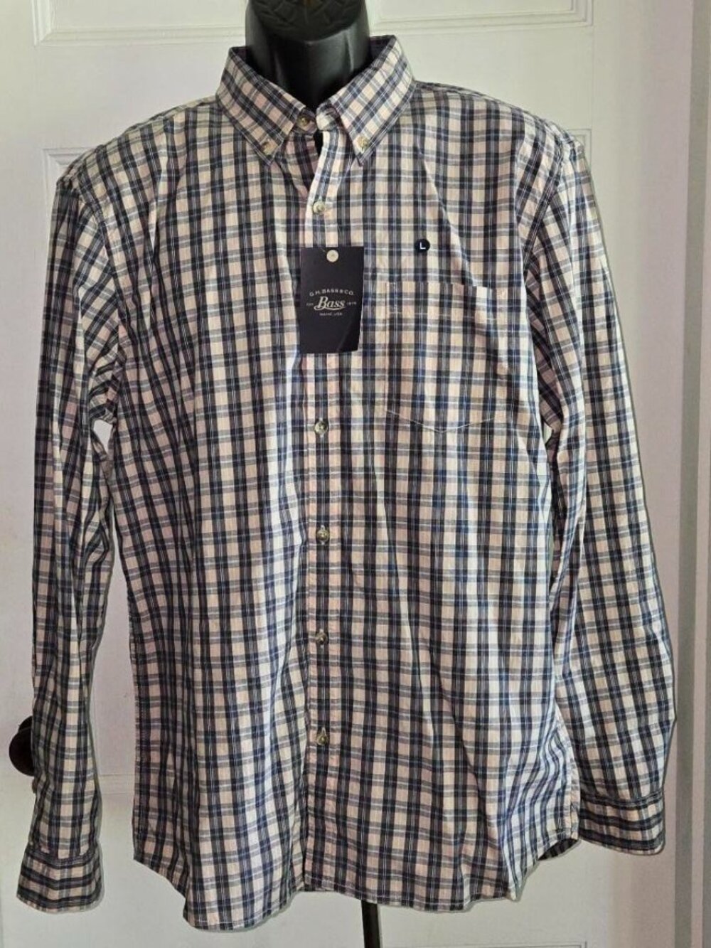 NWT GH Bass & Co Mens Large Classic Plaid Button-Down Long Sleeve Shirt